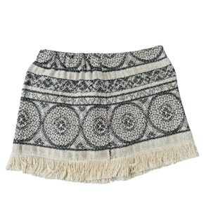 Maje Paris  Fringe Knit Mini Skirt Black Cream Boho Textured High Waist Size 36